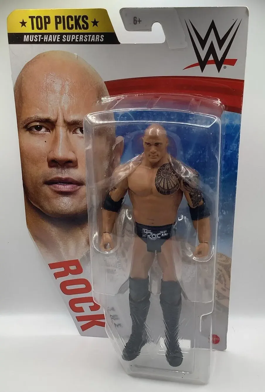 WWE Basic Top Picks The Rock Action Figure Dwayne Johnson Tattoo Trunks Mattel